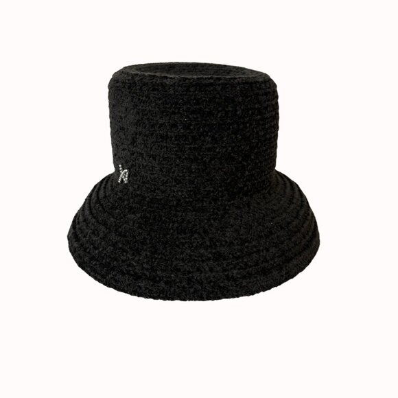 Betmar Chenille Bucket Hat Black Rhinestone Logo Soft Cloche Winter Cozy Luxe - Picture 12 of 15
